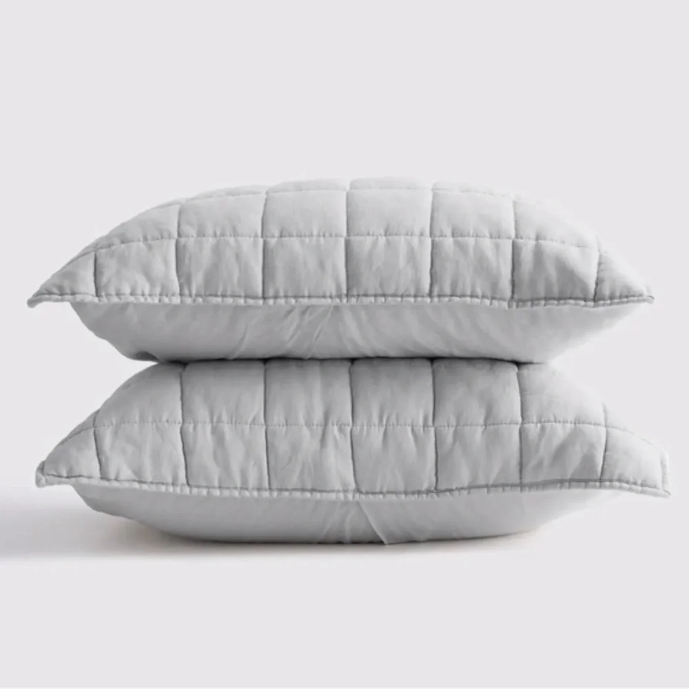 NWOT Quince European Linen Box Quilted King Sham Set in Light Grey 2 Shams